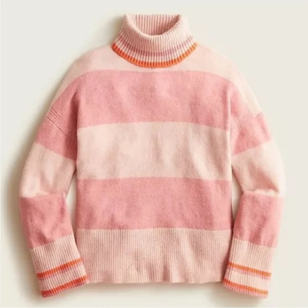 J. Crew Striped turtleneck sweater in Supersoft yarn in pink size xs